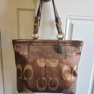 Coach Brown and Tan Signature Tote